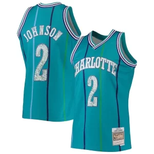 Premium Larry Johnson Charlotte Hornets 1996/97 Hardwood Classics NBA 75th Anniversary Diamond Swingman Jersey Teal