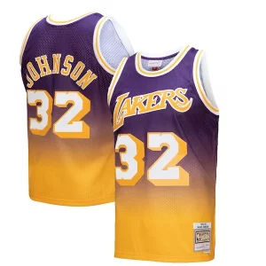 Premium Magic Johnson Los Angeles Lakers 1984/85 Hardwood Classics Fadeaway Swingman Player Jersey Gold/Purple