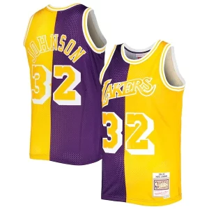 Premium Magic Johnson Los Angeles Lakers Hardwood Classics 1984/85 Split Swingman Jersey Purple/Gold