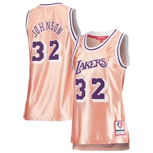 Premium Magic Johnson Los Angeles Lakers Women's 75th Anniversary Rose Gold 1984 Swingman Jersey Pink