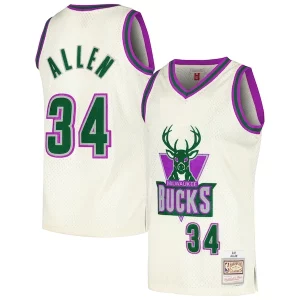 Premium Ray Allen Milwaukee Bucks Chainstitch Swingman Jersey Cream