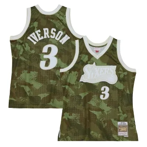Stunning Allen Iverson Philadelphia 76ers Hardwood Classics 1997/98 Ghost Green Swingman Jersey Camo