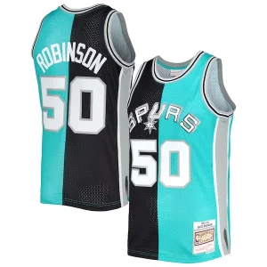 Stunning David Robinson San Antonio Spurs Hardwood Classics 1998/99 Split Swingman Jersey Black/Teal