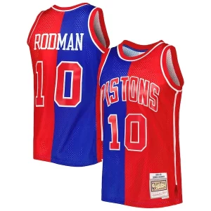 Stunning Dennis Rodman Detroit Pistons Hardwood Classics 1988/89 Split Swingman Jersey Blue/Red