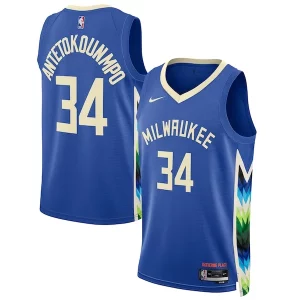 Stunning Giannis Antetokounmpo Milwaukee Bucks Nike Unisex 2022/23 Swingman Jersey City Edition Royal