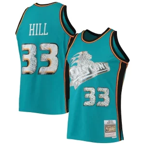 Stunning Grant Hill Detroit Pistons 1998/99 Hardwood Classics NBA 75th Anniversary Diamond Swingman Jersey Teal