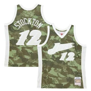 Stunning John Stockton Utah Jazz Hardwood Classics 1998/99 Ghost Green Swingman Jersey Camo