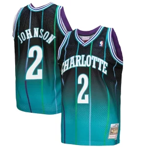 Stunning Larry Johnson Charlotte Hornets 1992/93 Hardwood Classics Fadeaway Swingman Player Jersey Teal/Black