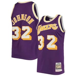 Stunning Magic Johnson Los Angeles Lakers 1984/85 Hardwood Classics Authentic Jersey Purple/Gold