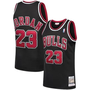 Stunning Michael Jordan Chicago Bulls 1997/98 Hardwood Classics Authentic Jersey Black/Scarlet/White