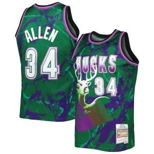 Stunning Ray Allen Milwaukee Bucks 1996/97 Hardwood Classics Marble Swingman Jersey Green