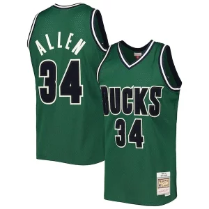 Stunning Ray Allen Milwaukee Bucks 2000/01 Hardwood Classics Off Court Swingman Jersey Hunter Green