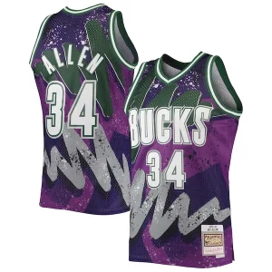 Stunning Ray Allen Milwaukee Bucks Hardwood Classics 2000/01 Hyper Hoops Swingman Jersey Purple