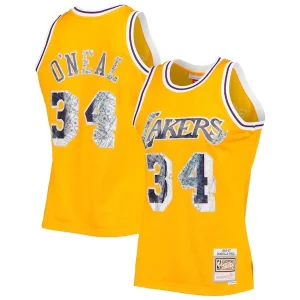 Stunning Shaquille O'Neal Los Angeles Lakers 1996 97 Hardwood Classics NBA 75th Anniversary Diamond Swingman Jersey Gold