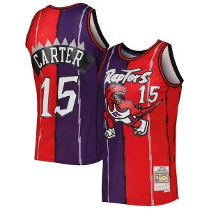 Stunning Vince Carter Toronto Raptors Hardwood Classics 1998/99 Split Swingman Jersey Purple/Red