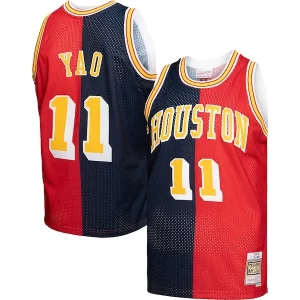 Stunning Yao Ming Houston Rockets Hardwood Classics 2004/05 Split Swingman Jersey Navy/Red