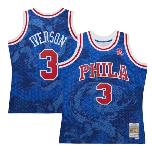 Stylish Allen Iverson Philadelphia 76ers 1996/97 Hardwood Classics Asian Heritage 6.0 Swingman Throwback Player Jersey Royal