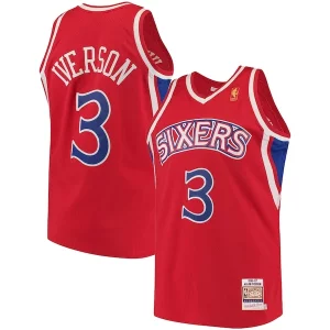 Stylish Allen Iverson Philadelphia 76ers 1996/97 Hardwood Classics Authentic Jersey Red/Black/White