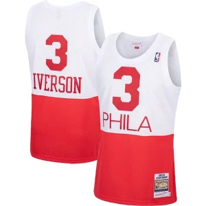 Stylish Allen Iverson Philadelphia 76ers 2003/04 Hardwood Classics Authentic Jersey White/Black/Red