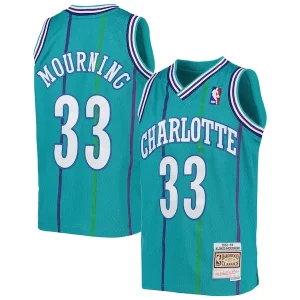 Stylish Alonzo Mourning Charlotte Hornets Youth 1992/93 Hardwood Classics Swingman Jersey Teal