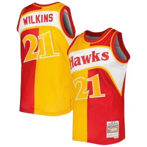 Stylish Dominique Wilkins Atlanta Hawks Hardwood Classics 1986/87 Split Swingman Jersey Yellow/Red