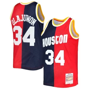 Stylish Hakeem Olajuwon Houston Rockets Hardwood Classics 1993/94 Split Swingman Jersey Navy/Red