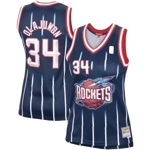 Stylish Hakeem Olajuwon Houston Rockets Women's Hardwood Classics Swingman Jersey Navy/Red