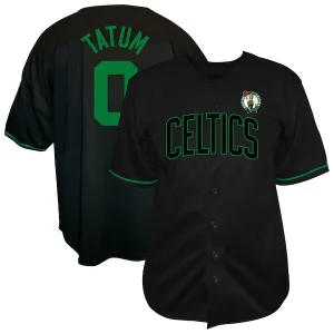 Stylish Jayson Tatum Boston Celtics Profile Big & Tall Name & Number Button Up Jersey Black