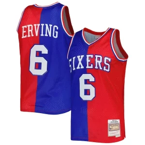 Stylish Julius Erving Philadelphia 76ers Hardwood Classics 1982/83 Split Swingman Jersey Royal/Red