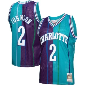 Stylish Larry Johnson Charlotte Hornets Hardwood Classics Split Swingman Jersey Teal/Purple