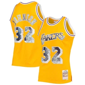 Stylish Magic Johnson Los Angeles Lakers 1984/85 Hardwood Classics NBA 75th Anniversary Diamond Swingman Jersey Gold
