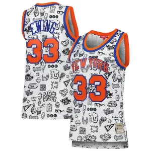 Stylish Patrick Ewing New York Knicks Women's 1991 Doodle Swingman Jersey White
