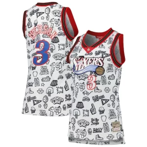 Unique Allen Iverson Philadelphia 76ers Women's 2000 Doodle Swingman Jersey White