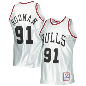 Unique Dennis Rodman Chicago Bulls 1997/98 Hardwood Classics 75th Anniversary Swingman Jersey Platinum