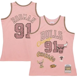 Unique Dennis Rodman Chicago Bulls 1997/98 Swingman Sidewalk Sketch Jersey Pink