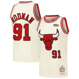 Unique Dennis Rodman Chicago Bulls Chainstitch Swingman Jersey Cream