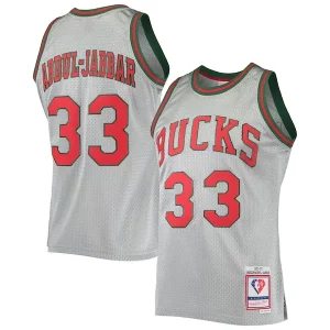 Unique Kareem Abdul Jabbar Milwaukee Bucks 75th Anniversary 1971/72 Hardwood Classics Swingman Jersey Silver