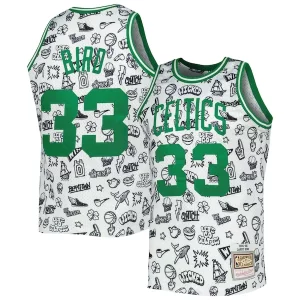 Unique Larry Bird Boston Celtics 1985/86 Hardwood Classics Doodle Swingman Jersey White