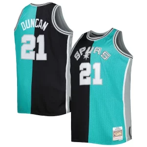 Unique Tim Duncan San Antonio Spurs Big & Tall Hardwood Classics 1998/99 Split Swingman Jersey Black/Teal