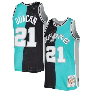 Unique Tim Duncan San Antonio Spurs Hardwood Classics 1998/99 Split Swingman Jersey Black/Teal